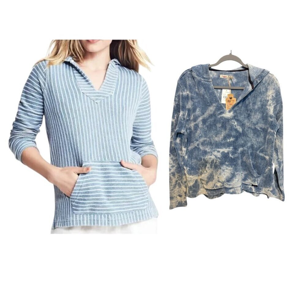 Faherty Seabrook Poncho Tidepool Indigo Hooded Kangaroo Pocket Top